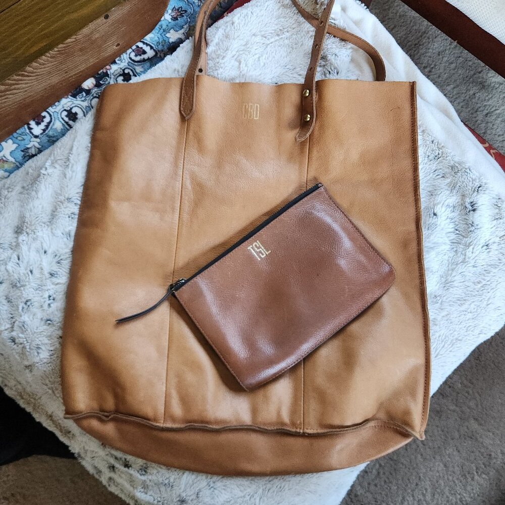 Madewell Leather Tote & Madewell Pouch Clutch Travel Case